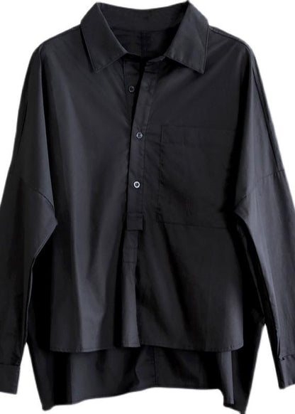 Black Peter Pan Collar Button Cotton Shirt Summer