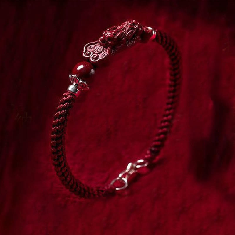 Buddha Stones Handcrafted Pixiu Cinnabar Wealth Luck Braided Bracelet
