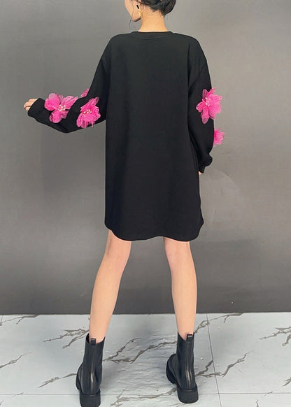 Black O Neck Patchwork Loose Cotton T Shirt Spring