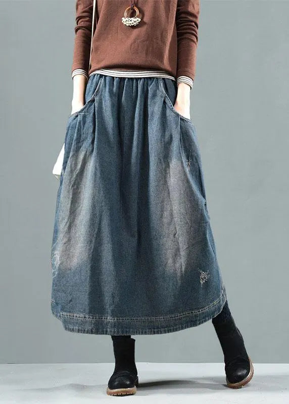Blue Pockets Retro Patchwork Summer Skirts Denim Spring