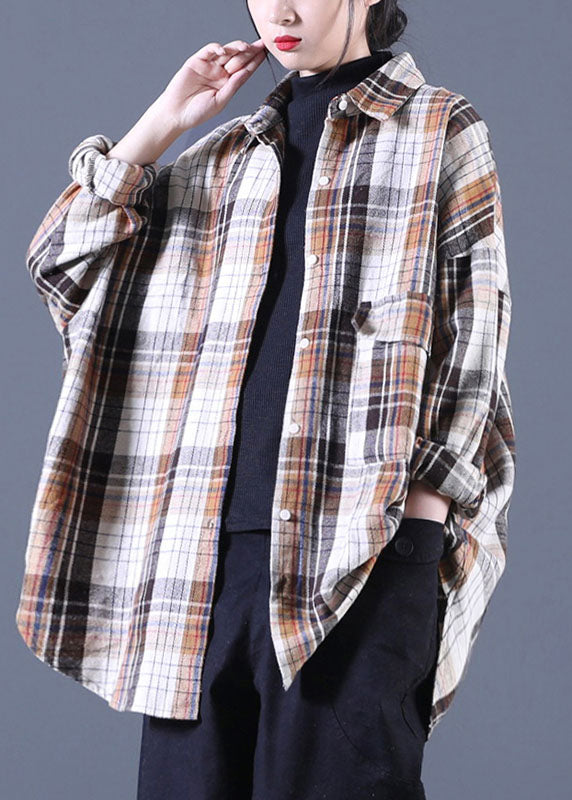 Stylish Khaki Peterpan Collar Pockets Button Fall Long Sleeve Shirt