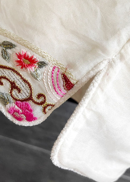 White Embroideried Patchwork Silk Vest Sleeveless