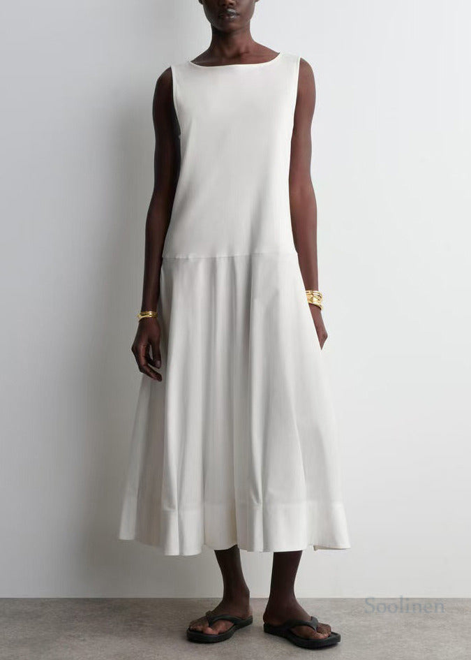White Patchwork Cotton Long Dresses Summer