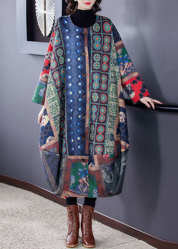 Colorblock O-neck Asymmetrical Print Cotton Trench Coats Fall