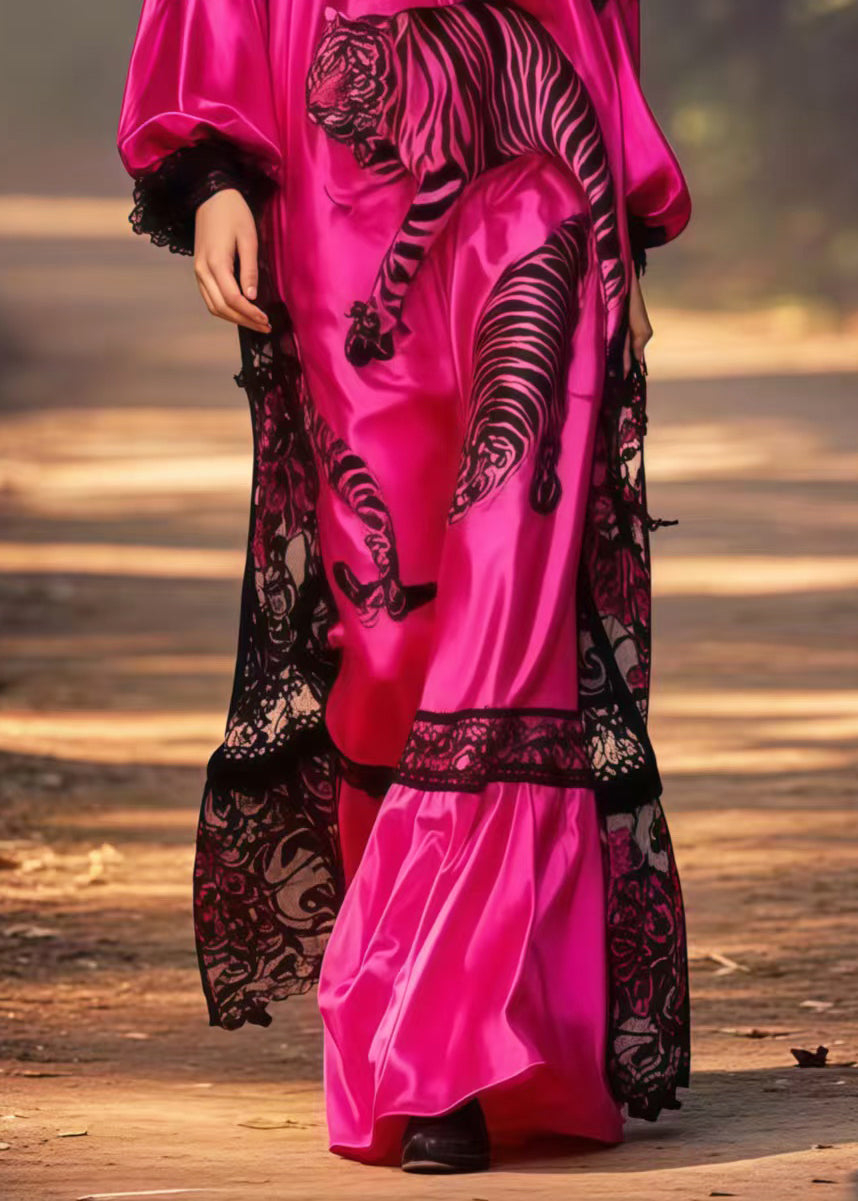 Pitaya Print Patchwork Lace Long Dresses Spring