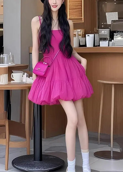 New Rose Wrinkled Cotton Spaghetti Strap Dress Sleeveless