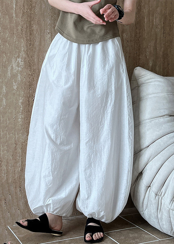 White Oversized Cotton Lantern Pants Summer