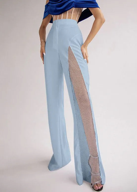Slim Fit Blue Hollow Out Patchwork Spandex Pants Summer