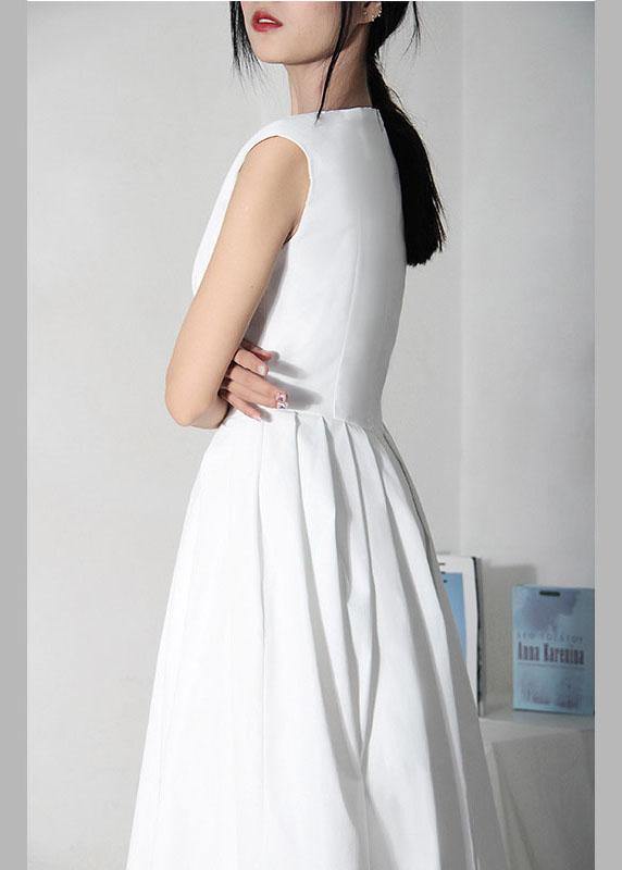 White Cinched Sleeveless Holiday Summer Cotton Dress