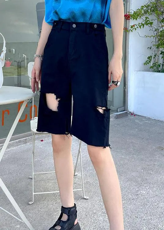 Black High Waist Hole Shorts Pants