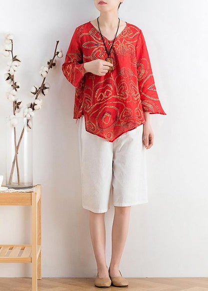 Black Print Asymmetrical Designlinen Summer Tops