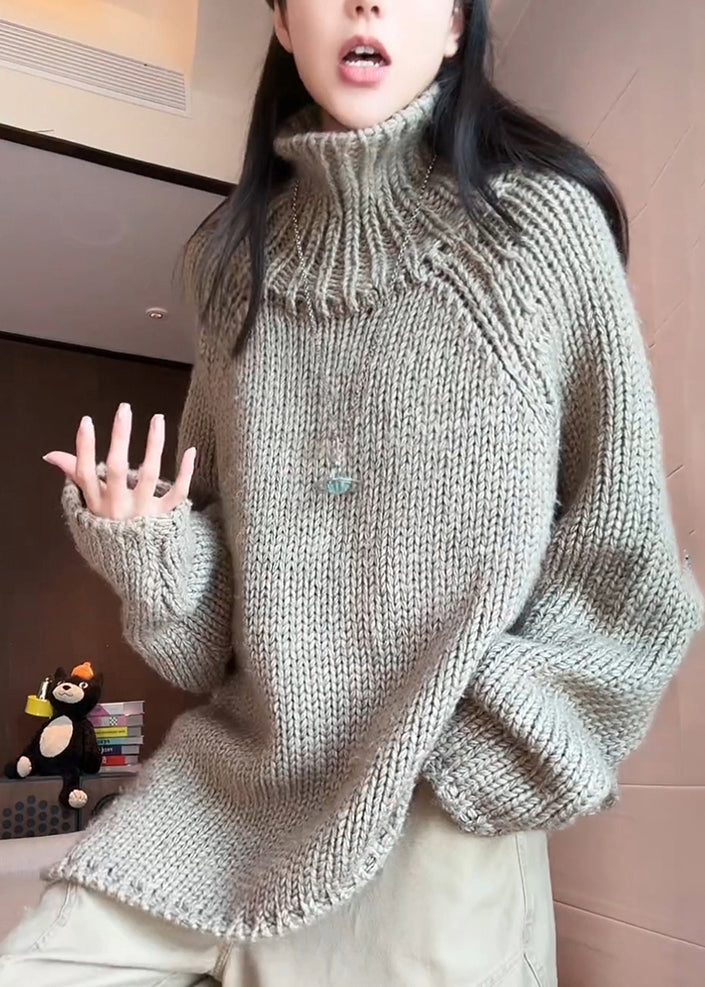 Grey Turtleneck Cozy Cotton Knit Sweaters Winter