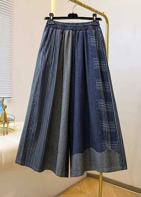 Colorblock Pockets Patchwork Wide Leg Jeans