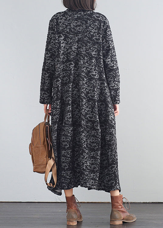 Black V Neck Print Button Trench Coats Fall