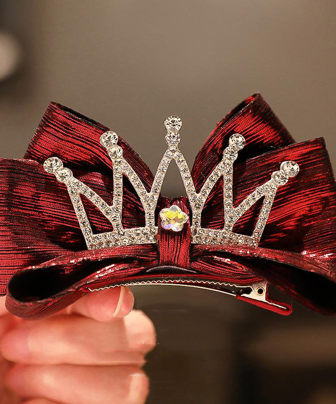 Retro Mulberry Alloy Zircon Crown Sequins Bow Hairpin