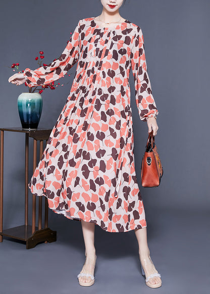 Orange Oversized Print Exra Large Hem Silk Pleated Dress Spring