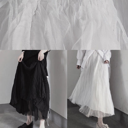 Black Pleated Double Layer Design With Elastic Waist Skirt on Both Sides