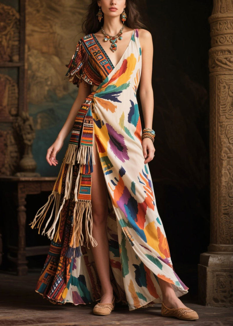 Asymmetrical Design Tasseled Chiffon Ankle Dress Summer