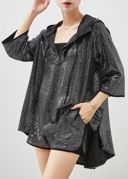 Black Sequins Low High Design Two Pieces Set Spring