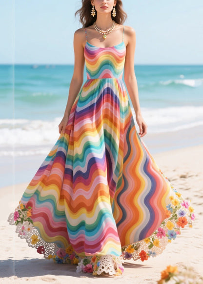 Rainbow Patchwork Flower Lace Chiffon Sundress Summer