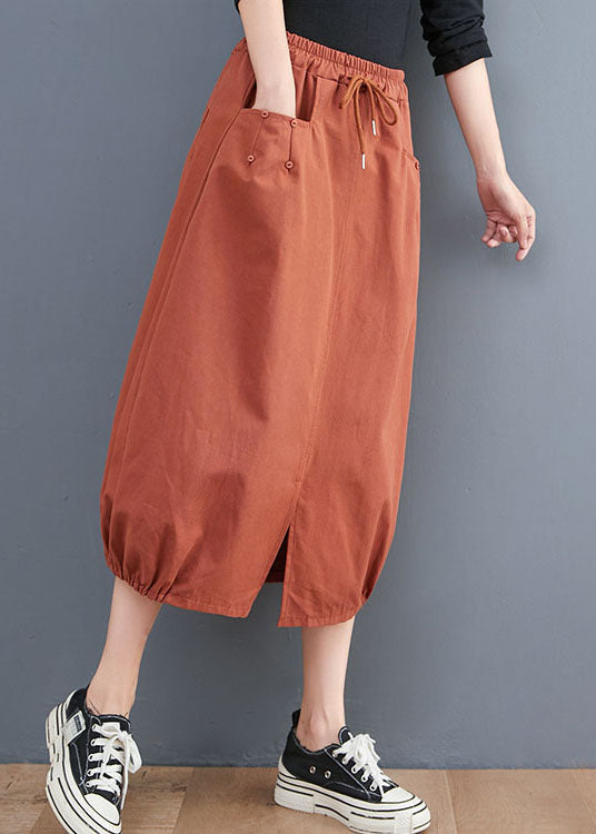 Organic Orange Tie Waist Pockets Fall Skirts
