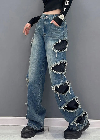 Black Pockets High Waist Denim Pants Spring