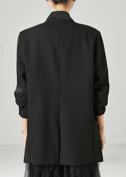 Black Original Design Patchwork Spandex Coats Spring