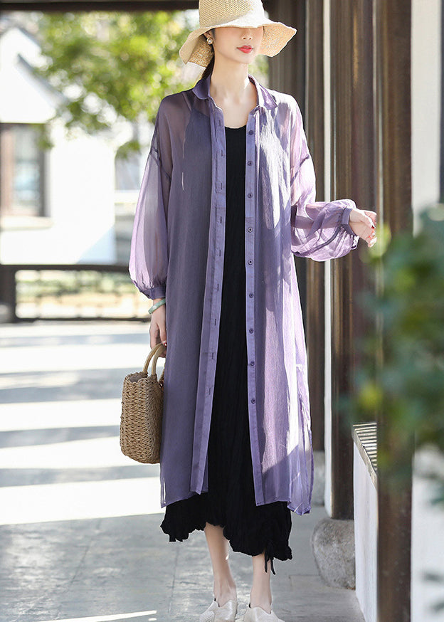 Purple Upf 50+ Tulle Long Cardigans Long Sleeve
