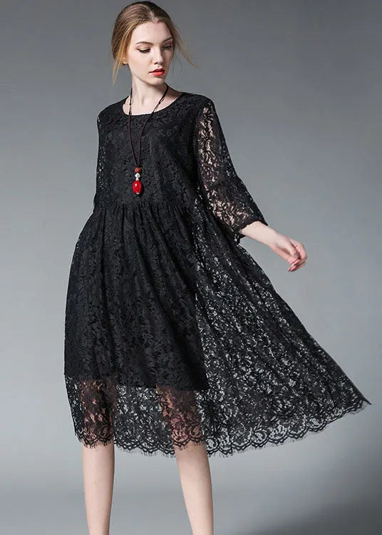 Black Hollow Out Lace Dress Spring