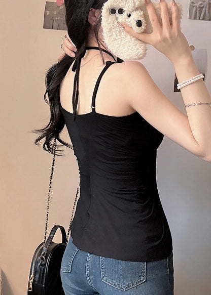 Black Asymmetrical Cotton Halter Vest Summer