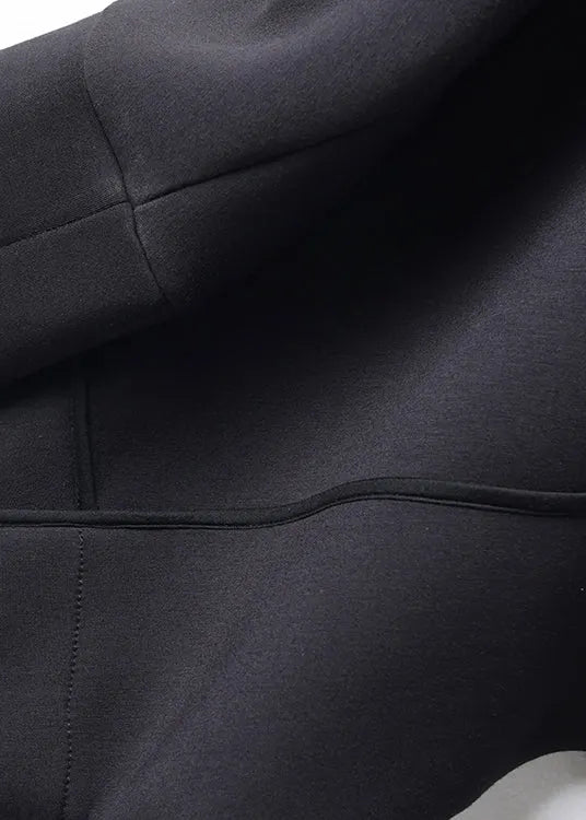 Organic Black Peter Pan Collar Button Cotton Trench Coats Batwing Sleeve