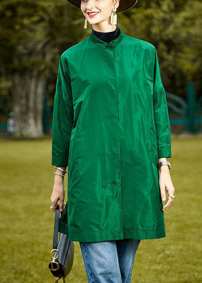 Green Peterpan Collar Button Side Open Fall Long Sleeve Coat
