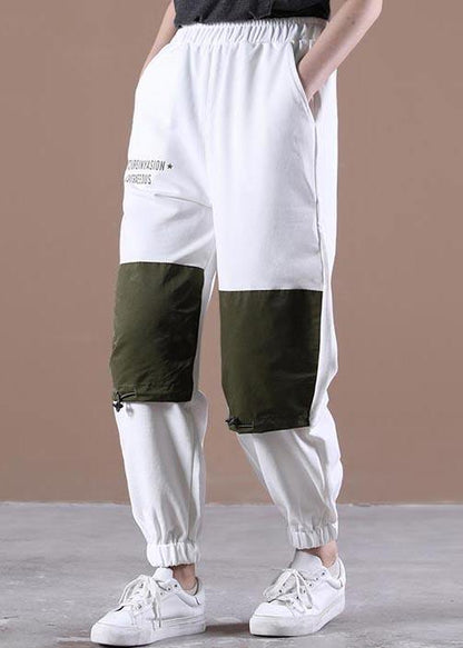 Unique White Harem Pockets Pants Trousers Summer Cotton