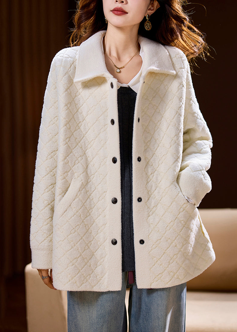 Simple Beige Pockets Button Woolen Coats Spring
