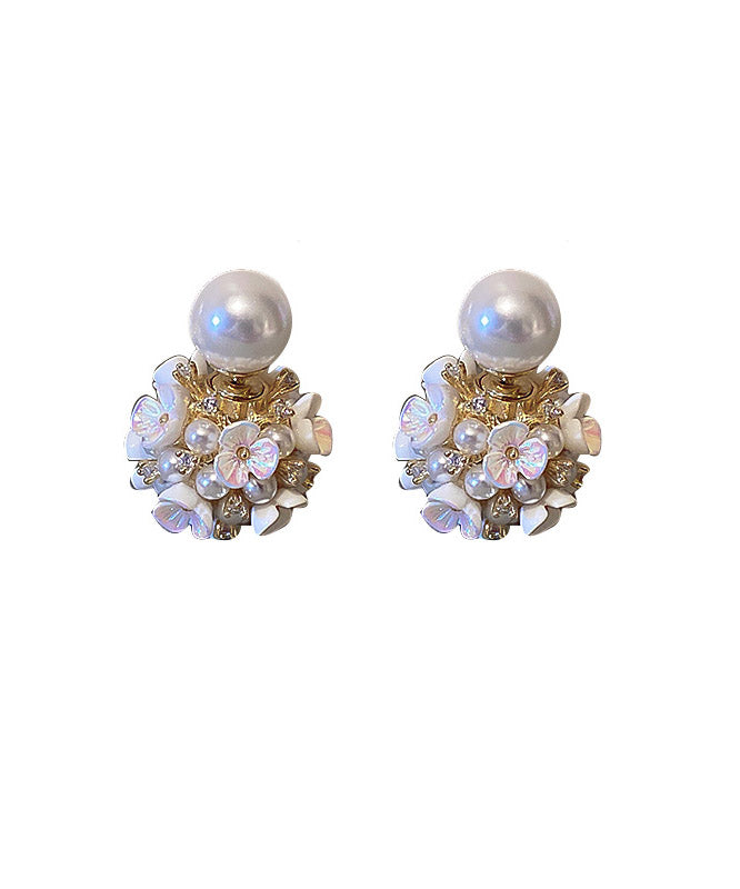 Art White Alloy Acrylic Pearl Zircon Stud Earrings