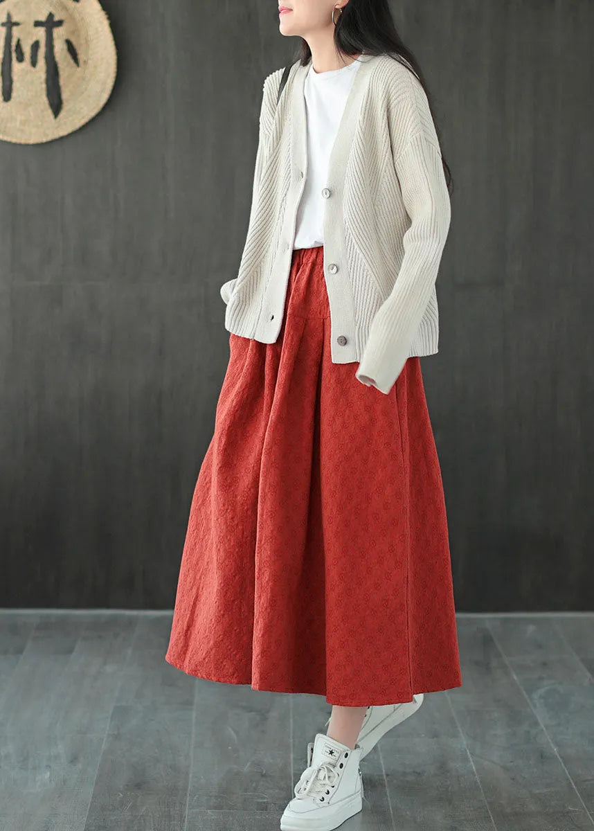 Boutique Orange Red Elastic Waist a Line Skirts Spring