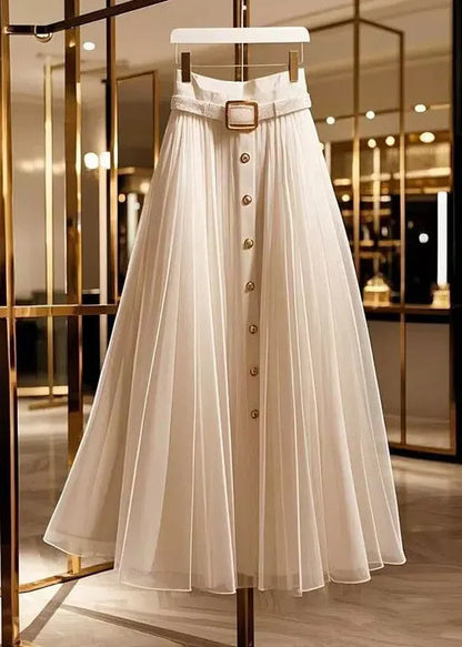 Original Design Apricot Wrinkled High Waist Tulle Skirts Summer