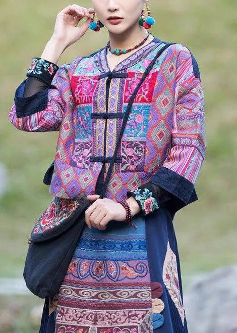 Handmade Purple Embroidered Chinese Button Cotton Coat Spring