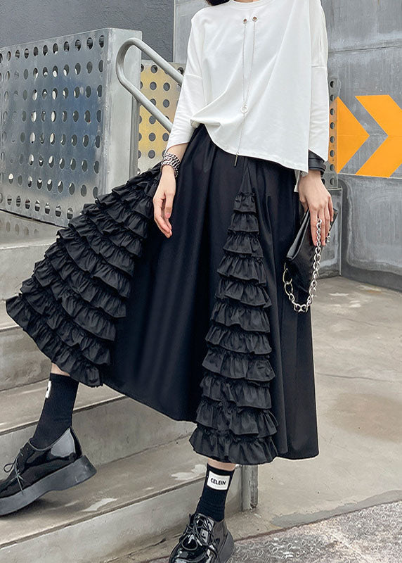 Black Ruffled Patchwork a Line Fall Skirts