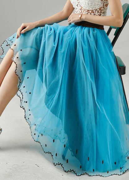 Blue Elastic Waist Tulle Beach Skirts Summer