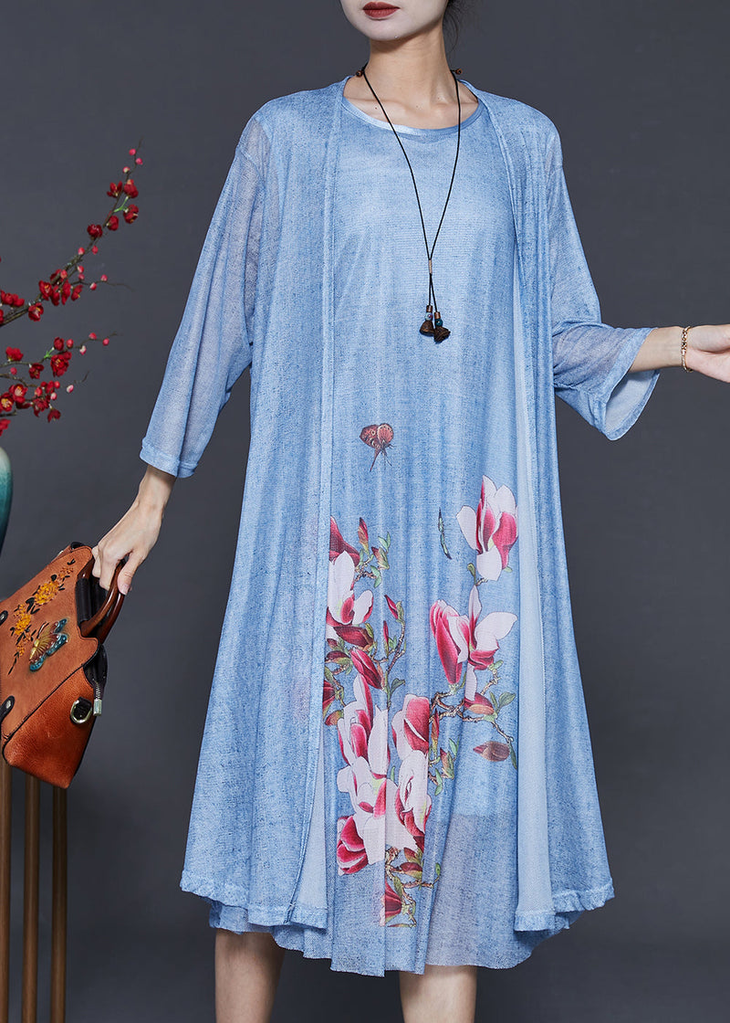 Blue Chiffon Two Piece Suit Set Oversized Summer