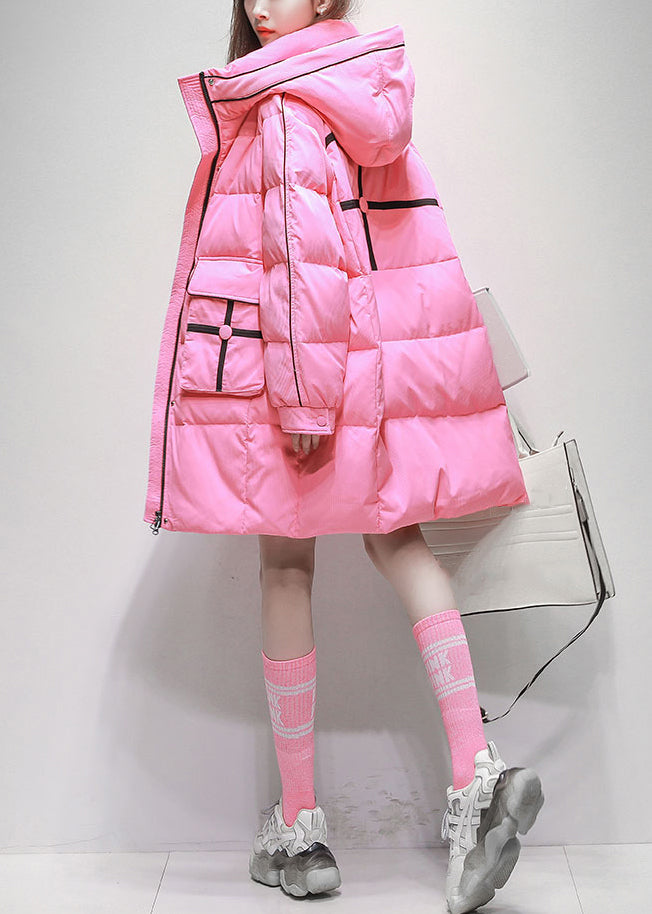 Pink Hooded Pockets Duck Down Winter Coats Winter