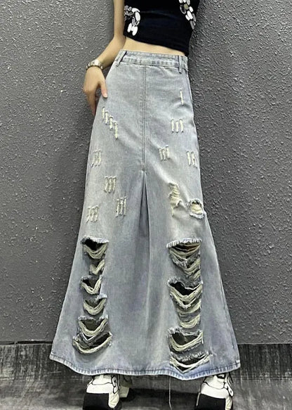 Light Blue Pockets High Waist Denim Skirt Summer