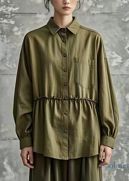 Army Green Ruffled Patchwork Top Fall
