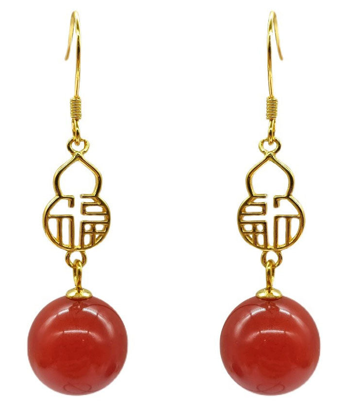 Red Sterling Silver Overgild Agate Graphic Drop Earrings