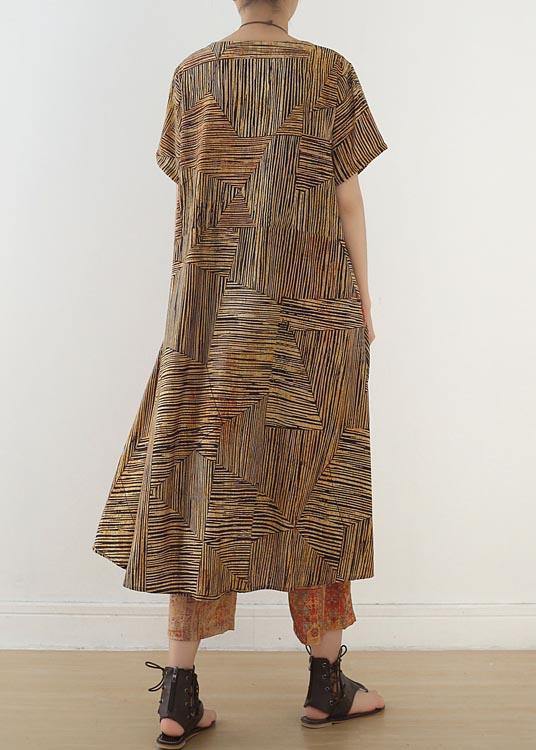Yellow Print Patchwork Summer Linen Two Pieces Set
