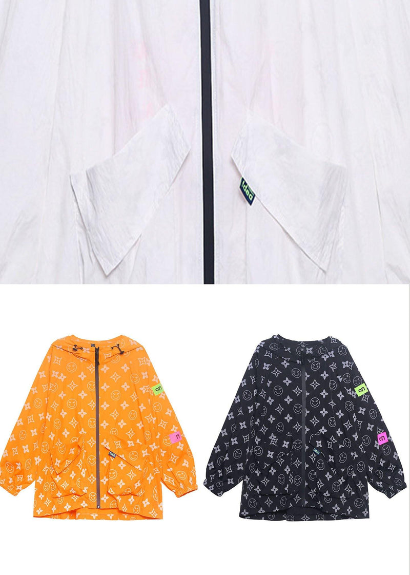 Comfy Orange Print Upf 50+ Coat Jacket Hooded Hoodie Coat