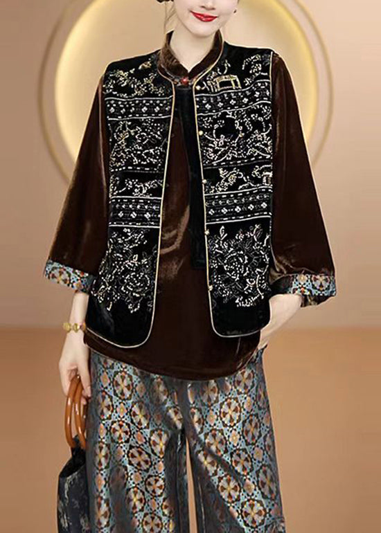 Black O Neck Embroideried Silk Vest Top Sleeveless