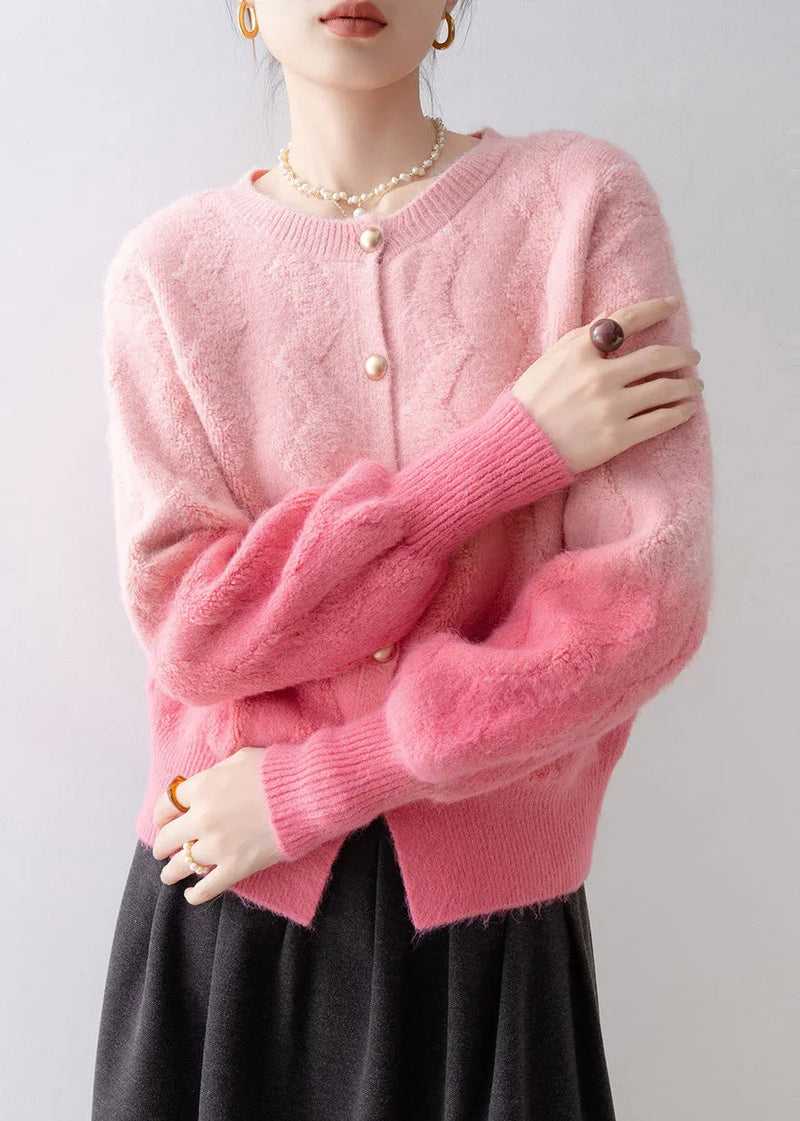 Italian Gradient Pink Warm Knit Cardigans Winter