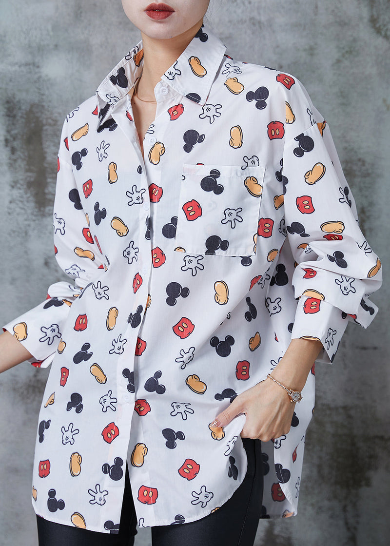 Diy White Oversized Print Cotton Blouse Top Spring